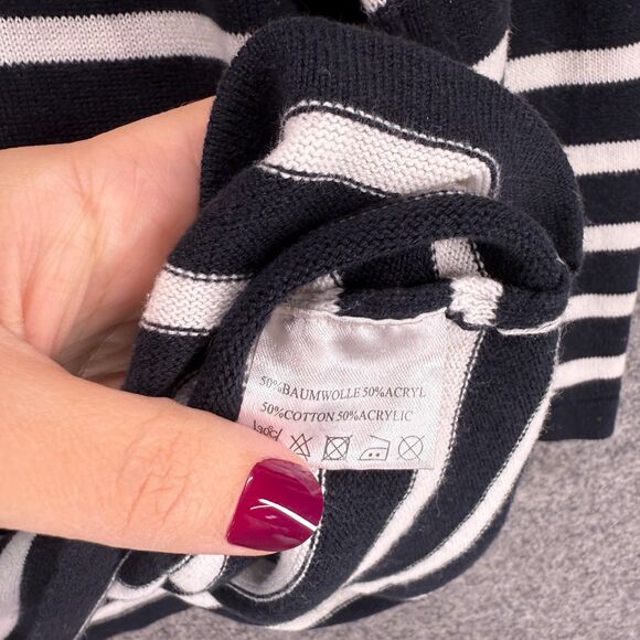 Select Sweater Pullover Women S Small Black Striped Knit Long Sleeve Cotton - Picture 4 of 7